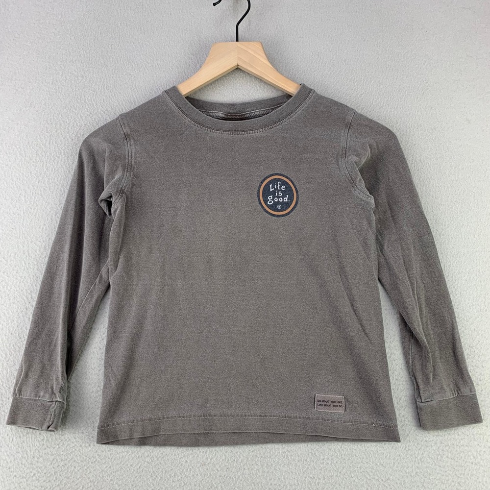 Life is Good‎ T-Shirt Kids Medium Gray Long Sleeve Snow Tubing Graphic Tee